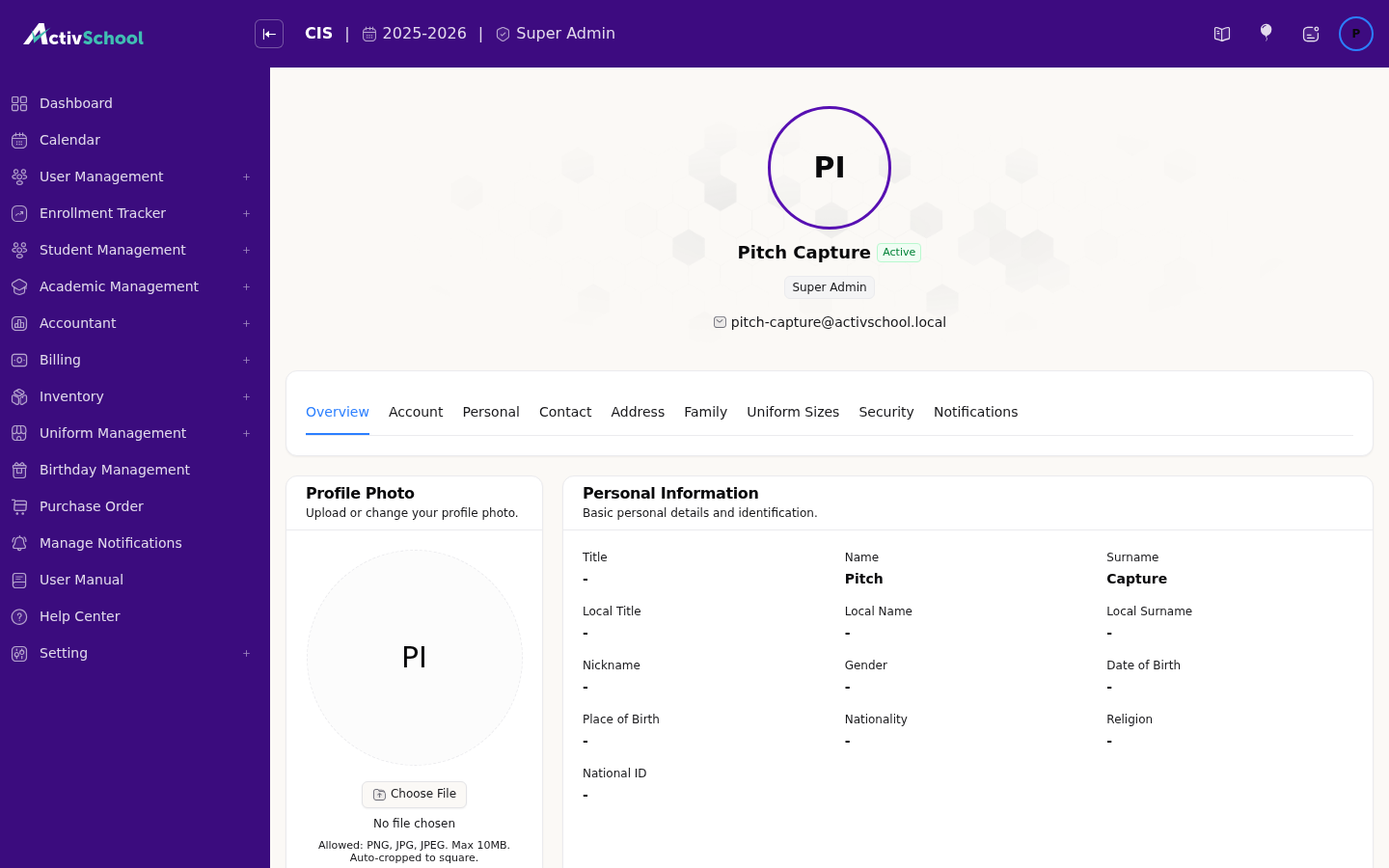 Screenshot of Profile & Account