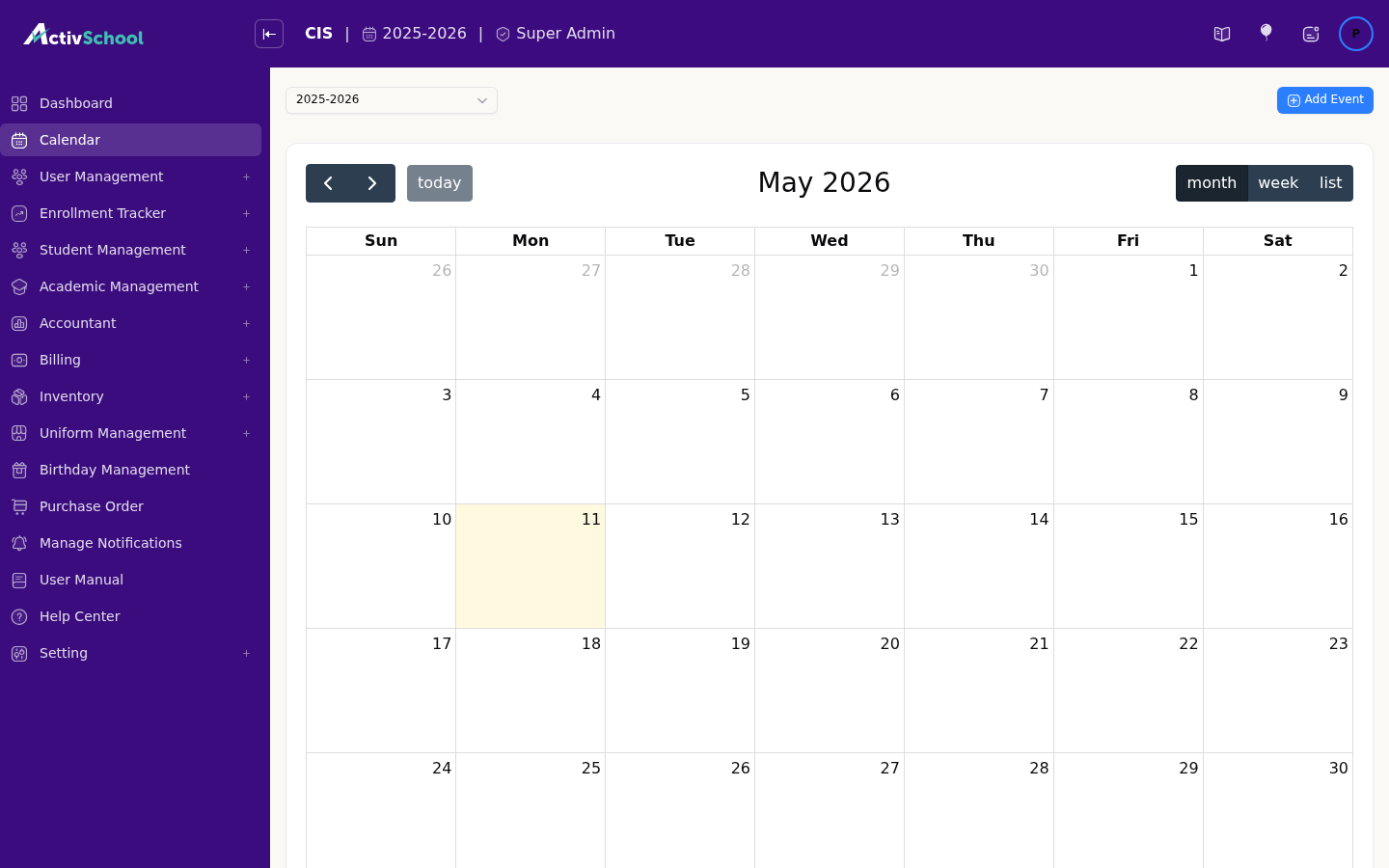 Screenshot of Calendar