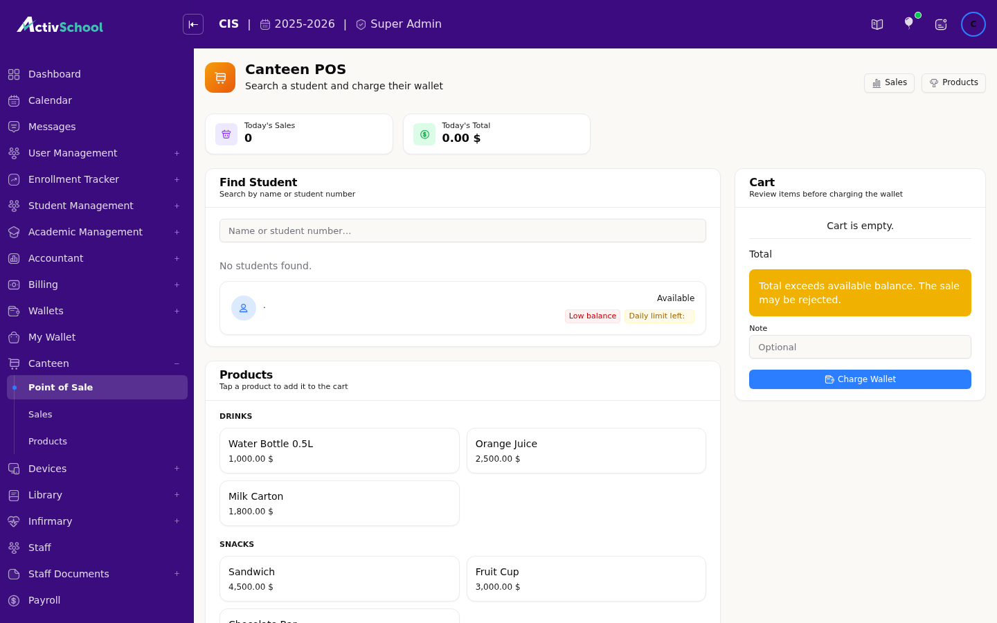Screenshot of Canteen POS