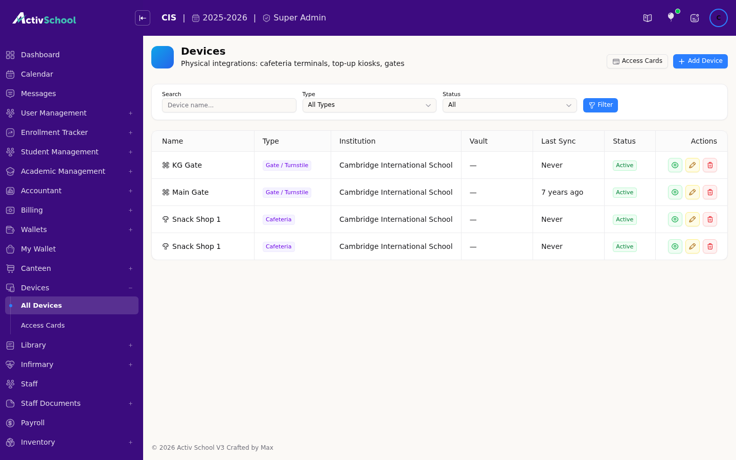 Screenshot of Device Integrations