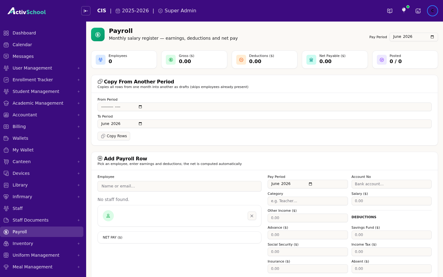 Screenshot of Payroll