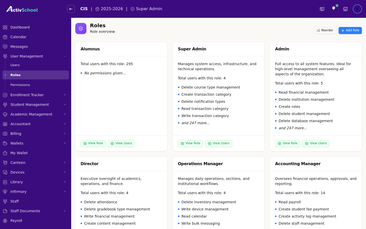Screenshot of Roles & Permissions