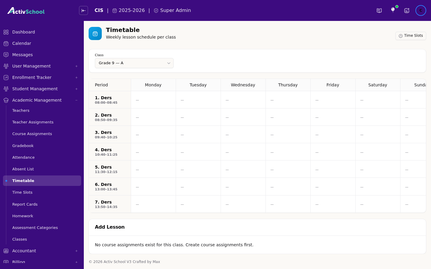 Screenshot of Timetable